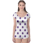 Polka Dots - Dark Lavender Violet on White Boyleg Leotard (Ladies)