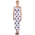 Polka Dots - Dark Lavender Violet on White Fitted Maxi Dress