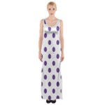 Polka Dots - Dark Lavender Violet on White Maxi Thigh Split Dress