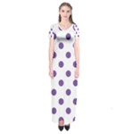 Polka Dots - Dark Lavender Violet on White Short Sleeve Maxi Dress