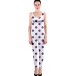 Polka Dots - Dark Lavender Violet on White OnePiece Catsuit