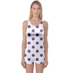 Polka Dots - Dark Lavender Violet on White One Piece Boyleg Swimsuit