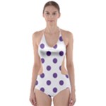 Polka Dots - Dark Lavender Violet on White Cut-Out One Piece Swimsuit