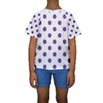 Polka Dots - Dark Lavender Violet on White Kid s Short Sleeve Swimwear