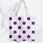 Polka Dots - Dark Lavender Violet on White Zipper Grocery Tote Bag