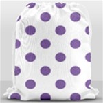 Polka Dots - Dark Lavender Violet on White Drawstring Bag (Large)