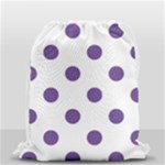 Polka Dots - Dark Lavender Violet on White Drawstring Bag (Small)