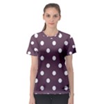 Polka Dots - White on Eggplant Violet Women s Sport Mesh Tee