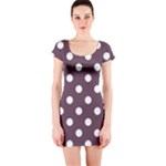 Polka Dots - White on Eggplant Violet Short Sleeve Bodycon Dress