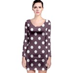 Polka Dots - White on Eggplant Violet Long Sleeve Bodycon Dress