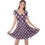 Polka Dots - White on Eggplant Violet Cap Sleeve Dress