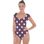Polka Dots - White on Eggplant Violet Short Sleeve Leotard (Ladies)