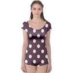 Polka Dots - White on Eggplant Violet Boyleg Leotard (Ladies)