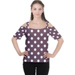 Polka Dots - White on Eggplant Violet Women s Cutout Shoulder Tee