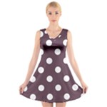 Polka Dots - White on Eggplant Violet V-Neck Sleeveless Dress