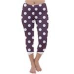 Polka Dots - White on Eggplant Violet Capri Winter Leggings
