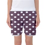 Polka Dots - White on Eggplant Violet Women s Basketball Shorts