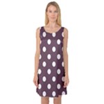 Polka Dots - White on Eggplant Violet Sleeveless Satin Nightdress