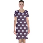 Polka Dots - White on Eggplant Violet Short Sleeve Nightdress