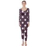 Polka Dots - White on Eggplant Violet Long Sleeve Catsuit