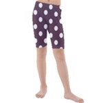 Polka Dots - White on Eggplant Violet Kid s Mid Length Swim Shorts