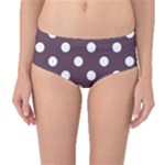 Polka Dots - White on Eggplant Violet Mid-Waist Bikini Bottoms