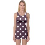 Polka Dots - White on Eggplant Violet One Piece Boyleg Swimsuit