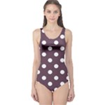 Polka Dots - White on Eggplant Violet One Piece Swimsuit