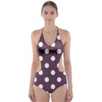 Polka Dots - White on Eggplant Violet Cut-Out One Piece Swimsuit