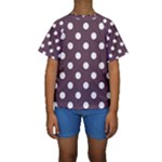 Polka Dots - White on Eggplant Violet Kid s Short Sleeve Swimwear