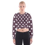 Polka Dots - White on Eggplant Violet Women s Cropped Sweatshirt