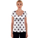 Polka Dots - Eggplant Violet on White Women s V-Neck Cap Sleeve Top