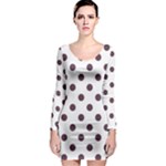 Polka Dots - Eggplant Violet on White Long Sleeve Bodycon Dress