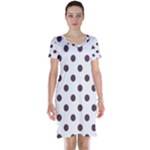Polka Dots - Eggplant Violet on White Short Sleeve Nightdress