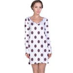 Polka Dots - Eggplant Violet on White Long Sleeve Nightdress
