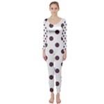 Polka Dots - Eggplant Violet on White Long Sleeve Catsuit