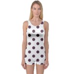 Polka Dots - Eggplant Violet on White One Piece Boyleg Swimsuit
