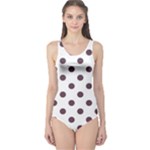 Polka Dots - Eggplant Violet on White One Piece Swimsuit