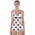Polka Dots - Eggplant Violet on White Cut-Out One Piece Swimsuit
