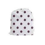 Polka Dots - Eggplant Violet on White Drawstring Pouch (L)