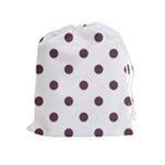 Polka Dots - Eggplant Violet on White Drawstring Pouch (XL)
