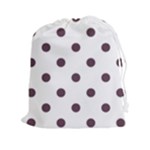 Polka Dots - Eggplant Violet on White Drawstring Pouch (XXl)