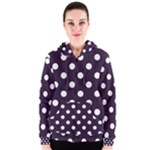 Polka Dots - White on Dark Purple Women s Zipper Hoodie
