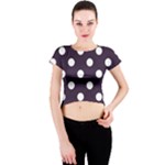 Polka Dots - White on Dark Purple Crew Neck Crop Top