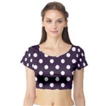 Polka Dots - White on Dark Purple Short Sleeve Crop Top (Tight Fit)