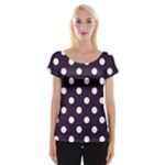 Polka Dots - White on Dark Purple Women s Cap Sleeve Top