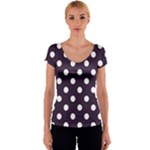 Polka Dots - White on Dark Purple Women s V-Neck Cap Sleeve Top