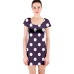 Polka Dots - White on Dark Purple Short Sleeve Bodycon Dress