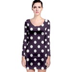 Polka Dots - White on Dark Purple Long Sleeve Bodycon Dress