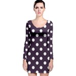 Polka Dots - White on Dark Purple Long Sleeve Velvet Bodycon Dress